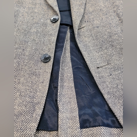 42R Men's Bret Lawrence NYC Blazer Grey/Blue 100% Silk Herringbone Sport Coat - Picture 2 of 10